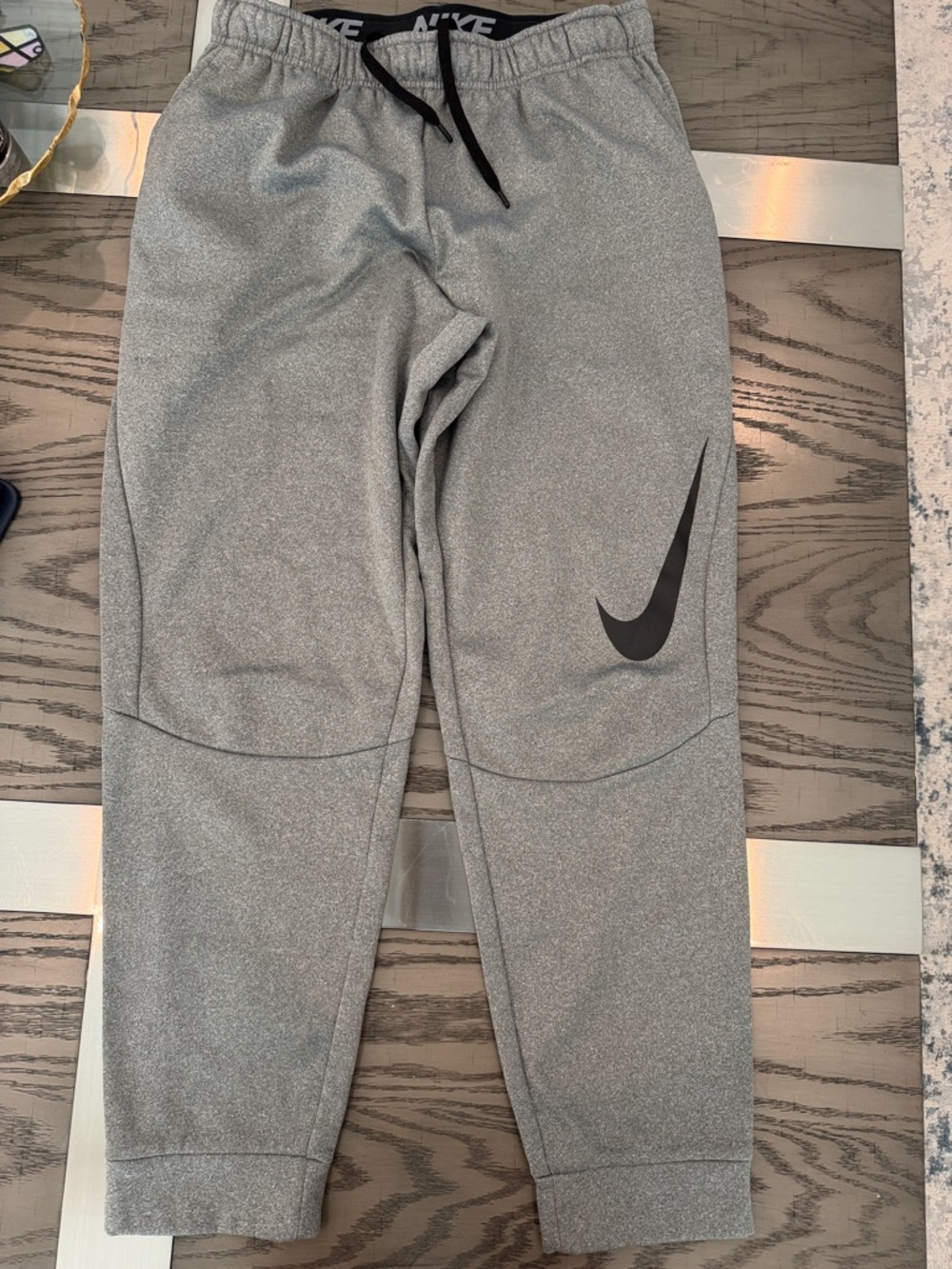 Nike Dri-Fit Gray Athletic Joggers with Black Swoosh